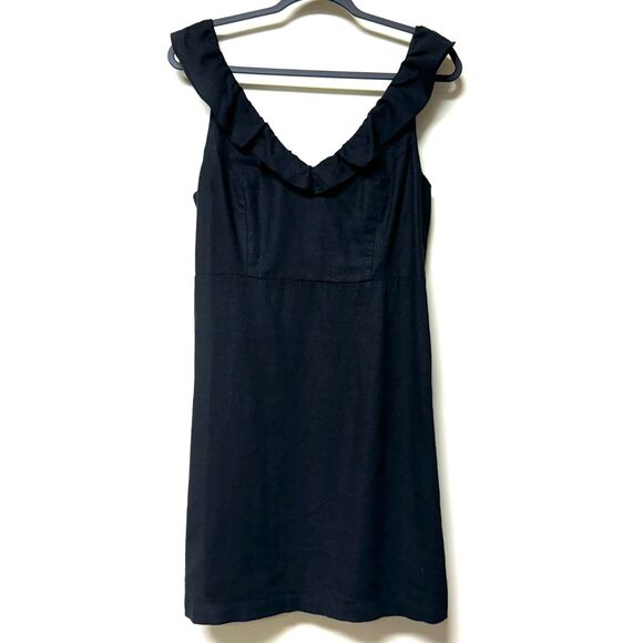 OLD NAVY Fit & Flare Linen Blend Black Smocked Back Ruffle Mini Dress - Picture 2 of 15